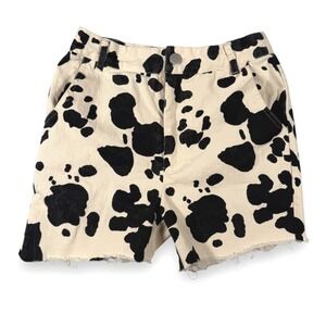 Emory Park Cow Print Denim Shorts Women Size S Raw Hem